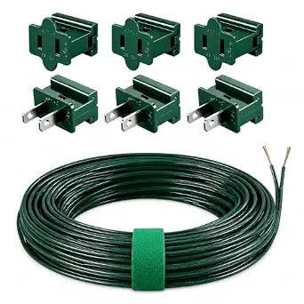 18/2 SPT-1 Wire, 50 FT Green Christmas Light Wire with Vampire Plugs