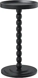XNSDXV Round Side Table with Solid Wood Leg, Small Drink Table for Small Spaces, Martini Table with Raised Edge, Pedestal Side Table for Living Room, Bedroom,Sofa and Couch (Black)