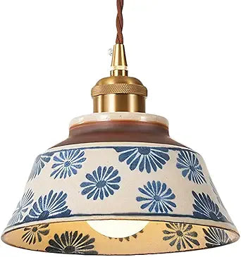 Blue and White Porcelain Pendant Light Vintage Glass Farmhouse Pendant Lighting Kitchen Island Antique Chandelier Nordic Ceramics Modern Hanging Lamp for Dining Room Bedroom Restaurant