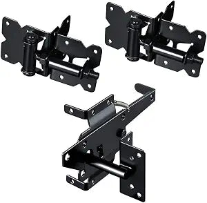 skysen Carbon Steel Self Closing Vinyl Fence Single Gate Hinge and Latch Hardware Kit -2 Hinges and 1 Latch (Single Gate Kit-cs)