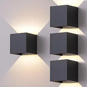 4 Pack Outdoor Wall Sconces, Modern Square Up and Down Exterior Wall Lights, 12W LED Porch Light Fixtures, IP65 Waterproof Black Wall Mount Lighting, 3000K Warm White for House Garage Patio
