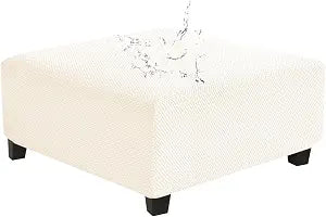 Levoberg Waterproof Square Ottoman Cover Large Square Folding Storage Ottoman Bench Slipcovers Footrest Stool Covers Oversized Ottoman Coffee Table Covers Cube with Elastic Bottom XL Beige