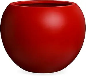 KUTE NEST 12.8"H x 16"D Premium Red Fiberstone Round Planter with Drainage Hole, Chinese & Lunar New Year Home Decor Pot, Smooth Finish, Weather Resistant Indoor & Outdoor, 2 Coco Mats (10.7" Opening)