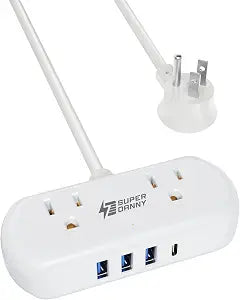 SUPERDANNY Mini Surge Protector, 2 Wide-Spaced Outlets Power Strip with USB