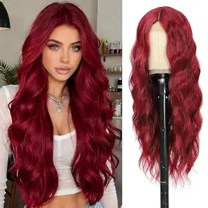 Burgundy Wine Red Wig 26 Inch Long Wavy Wig for Women