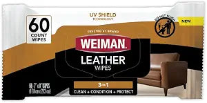 Weiman Leather Cleaner and Conditioner Wipes, Clean, Condition and Restores Leather Surfaces, UV Shield Prevent Cracking & Fading of Leather Furniture, Car Seats, Shoes & Purse