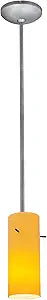 Cylinder Glass Pendant - 1-Light Pendant - Rods - Brushed Steel Finish - Amber Glass Shade