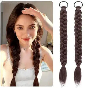Braided Ponytail Hair Extensions Clip-In 2-Pack | 17 Inch Synthetic Hairpieces for Women with Hair Ties | Thick & Soft Wrap Around Ponytail for Daily Use, Natural Look (Dark Brown)