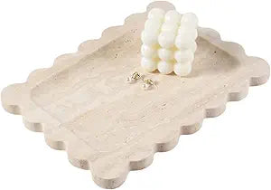 Koville Scalloped Marble Tray, 11"x8" Natural Marble Vanity Tray for Countertop Bathroom Kitchen Dresser, Natural Stone Tray for Jewelry Perfume Home Decor, Decorative Catchall Trays
