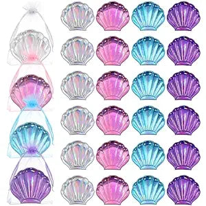 Barydat 24 Set Seashell Compact Mirror Bulk Mermaid Party Favors 4 Colors Double-sided Magnification Shell Mirror Foldable Mini Travel Pocket Mermaid for Women Girl Birthday Beach Party Supplies Decor
