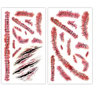 25 Sheets Fake Scar Temporary Tattoos Bloody Halloween Makeup Stickers