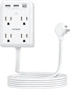 PAEWOK Flat Plug Power Strip with USB C Ports, Surge Protector, White