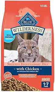 Blue Buffalo Wilderness High-Protein, Grain-Free Natural Dry Food for Adult Cats, Weight and Hairball Control, Chicken, 9.5-lb. Bag