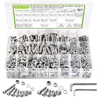 500Pcs M6 M8 Button Head Hex Socket Metric Screws Assortment Kit