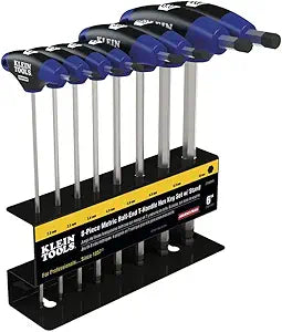 Klein Tools JTH68MB Hex Kit Set, Metric Ball End T-Handle Hex Key Allen Wrench Set with 6-Inch Blades, Stand Included, 8-Piece