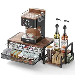 K Cup Holder, 2-Tier Coffee Pod Holder for 48 Pods, K Cup Drawer Organizer with Sliding Storage Drawer, Coffee Bar Station Organizer for Countertop, Space Saving, Home & Office, Brown