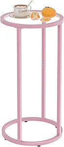 Easy Paws C Table Side End Table, Small Round Couch Sofa Tray Snack Table for Living Room, Bedroom,Accent Coffee Table,TV Tray Table for Small Space, Nightstand with Metal Frame(Pink)