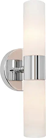 Kira Home Duo 14" Modern Wall Sconce with Frosted Glass Cylinder Shades, Linear 2-Light Wall Light, Chrome Finish