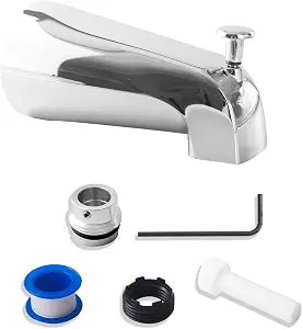 Top Diverter Tub Spout with 4 in 1 Adapter, Universal fit 1/2" Copper Slip, 1/2" Iron Pipe(Long and Short stub Out), and 3/4" Iron Pipe Connections, Easy Installation, Plated Chrome