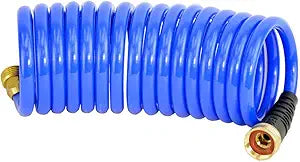 HoseCoil 3/8 inch ID Self Coiling Garden, RV, Marine Outdoor Water Hose (15' Blue)