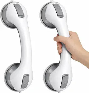 LP 2-Pack Shower Grab Bar 12-Inch Suction Grab Bars for Bathtubs & Showers Heavy-Duty Suction Cup Anti-Slip Support Bathroom Safety Handles for Seniors Elderly & Handicap
