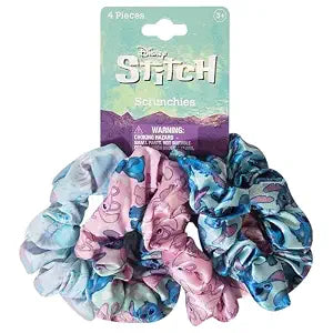 LUV HER Disney Stitch Scrunchies for GirlS of All Ages - 4 Large Hair Scrunchies for Girl - 4 Printed Scrunchies with Your Favorite Characters - Hair Accessories for girls 3+