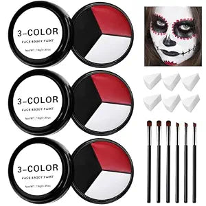 3 Set Black White Red Face Body Paint, 3-Color Joker Face Body Paint