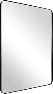 ANDY STAR Wall Mirror for Bathroom, 24x36 Inch Black Bathroom Mirror, Stainless Steel Metal Frame with Rounded Corner, Rectangle Glass Panel Wall Mounted Mirror Decorative for Bathroom