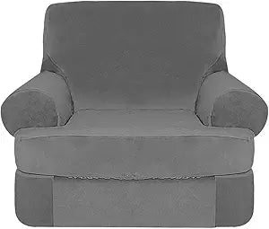 2 Pieces Stretch Sofa Covers T Cushion Chair Armchair Slipcovers with 1 Individual Thick Velvet T Cushion Shape Seat Couch Cover Furniture Protector Covers for Living Room