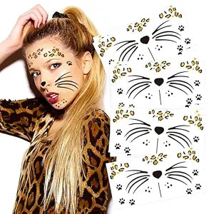 Kotbs Leopard Face Temporary Tattoos 7-Pack - Waterproof Halloween Body Art