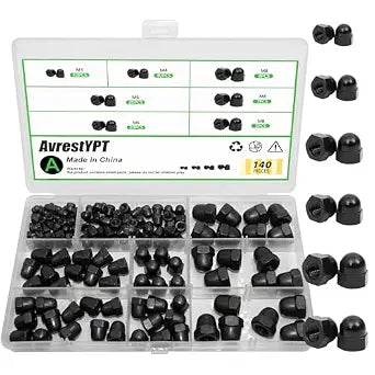 140Pcs Acorn Cap Nuts Kit, M3 M4 M6 M8 Hex Dome Nuts, Carbon Steel Decorative Bolt Covers for Furniture, Automotive & DIY Projects