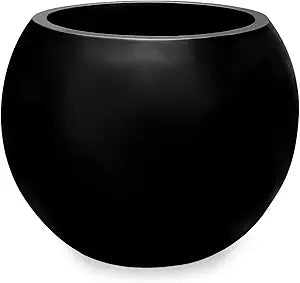 Marlo Fiberstone Round Planter (8.5" Pot Opening x 12.6" D x 9.8" H) Smooth Finishes, Lightweight, Durable, UV Resistant, Modern Minimalist Home Decor, Indoor Outdoor Plant Pot (S, Black)