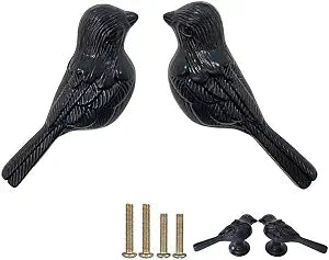 2 Pcs Birds Cabinet Knobs, Vintage Decorative Bird Knob Pull, Metal Zinc Alloy Single Hole Handles for Home Cupboard Door Drawer Dresser Bedroom Kitchen Decor Handle (Black)