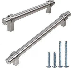 Satin Nickel Cabinet Handles,10 Pack,6-1/4 inches Inch (160mm) Cabinet Pull, Brushed Nickel Drawer Handles Furniture Dresser Straight Bar Pulls, CF161160-BSN