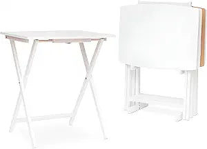 PJ Wood 5 Pack XL Oversize Tray Table for Living Room or Kitchen, Indoor TV Tray Set for Small Spaces and Family Gatherings, White