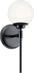 Kichler Benno 1-Light Wall Sconce, Modern Light with Opal Glass in Black, for Bathroom, Powder Room, Kitchen, Bedroom, or Hallway (13.75" x 5.25"), 55170BK
