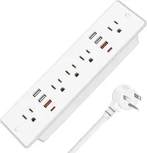HHSOET 13 in 1 Recessed Power Strip Flat Plug, with USB, White, 6FT Cord