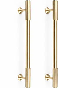 RZDEAL 4pcs Solid Brass Gold Cabinet Pulls, 6-1/4-Inch Hole Centers for Kitchen Cupboard Handles Modern Drawer Dresser Pulls Bathroom Brushed Brass Cabinet Pulls Wardrobe Door Handles