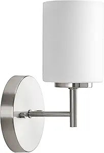 Progress Lighting Replay Collection 1-Light Etched White Glass Modern Bath Vanity Light Brushed Nickel, E26