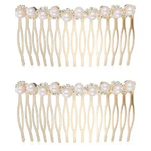 2 PCS Pearl Hair Comb for Women Decorative, Gold Pearl Hair Combs with Rhinestones, Decorative Hair Combs for Women Accessories Bridal Wedding Party Daily Decor