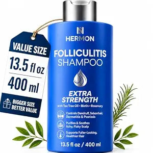 Hermon Folliculitis Shampoo for Itchy Scalp: Psoriasis, Dandruff & Seborrheic Dermatitis & Biotin – Soothes | Exfoliates | Reactivates Follicles