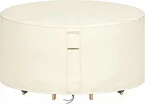Round Patio Furniture Covers Waterproof, 84 Inch Outdoor High Round Table Cover, Tall Bar Height Outside Table and Chairs Set Covers for Winter, Rainproof Fadeproof - 84"Dia x 44"H, Beige