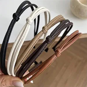 WOVOWOVO 5 Pcs Thin Leather Headbands for Women, Cute Knotted Head Bands