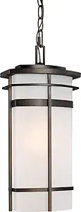 Capital Lighting 9885OB Lakeshore Mission Style Frosted Glass Outdoor Pendant, 1-Light 100 Watt, 17" H x 8" W, Old Bronze