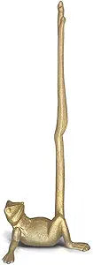 WallCharmers Gold Paper Towel Holder, Metal Toilet or Kitchen Paper Holder for Floor or Countertop, Gold Frog