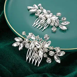 MTLEE 2 Pcs Bridal Hair Comb Silver Rhinestone Crystal Wedding Side