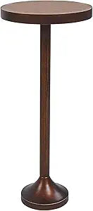COZAYH Small Pedestal End Table, Living Room Accent Side Table - Display Stand with Wood Top & Distressed Finish Metal Base, Light Espresso