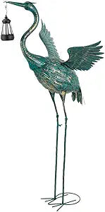 DREAMSOUL Heron Garden Statues 40.5 Inch Tall Crane Bird Statue, Standing Solar Outdoor Statues for Patio Pool Lawn Decoration