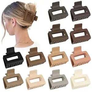 Sisiaipu 2 Inch Medium Hair Claw Clips 12 Pcs Square Hair Claw Clips for Thin Hair Matte Nonslip Acrylic Banana Jaw Clips Bulk Hair Accessories for women and Girls (Brown)