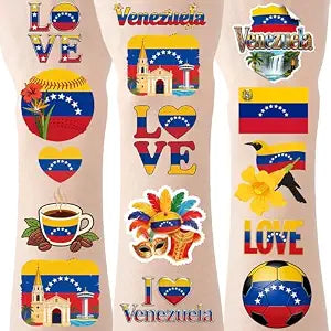 CupaPlay 200 PCS Venezuela Flag Tattoos Temporary Stickers National Day Themed Birthday Party Supplies Decoration Goodie Bag Favors Prize Tattoo
